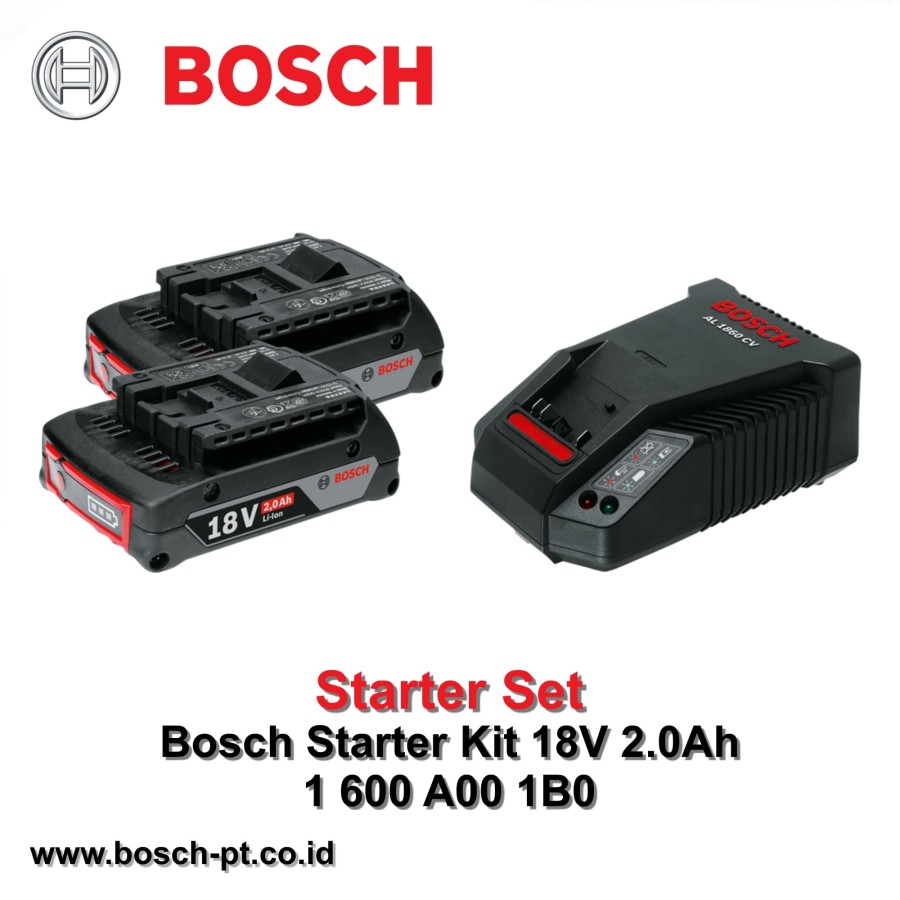 2 Baterai 2Ah 18V & 1 Charger Set Bosch PN 1 600 A00 1B0